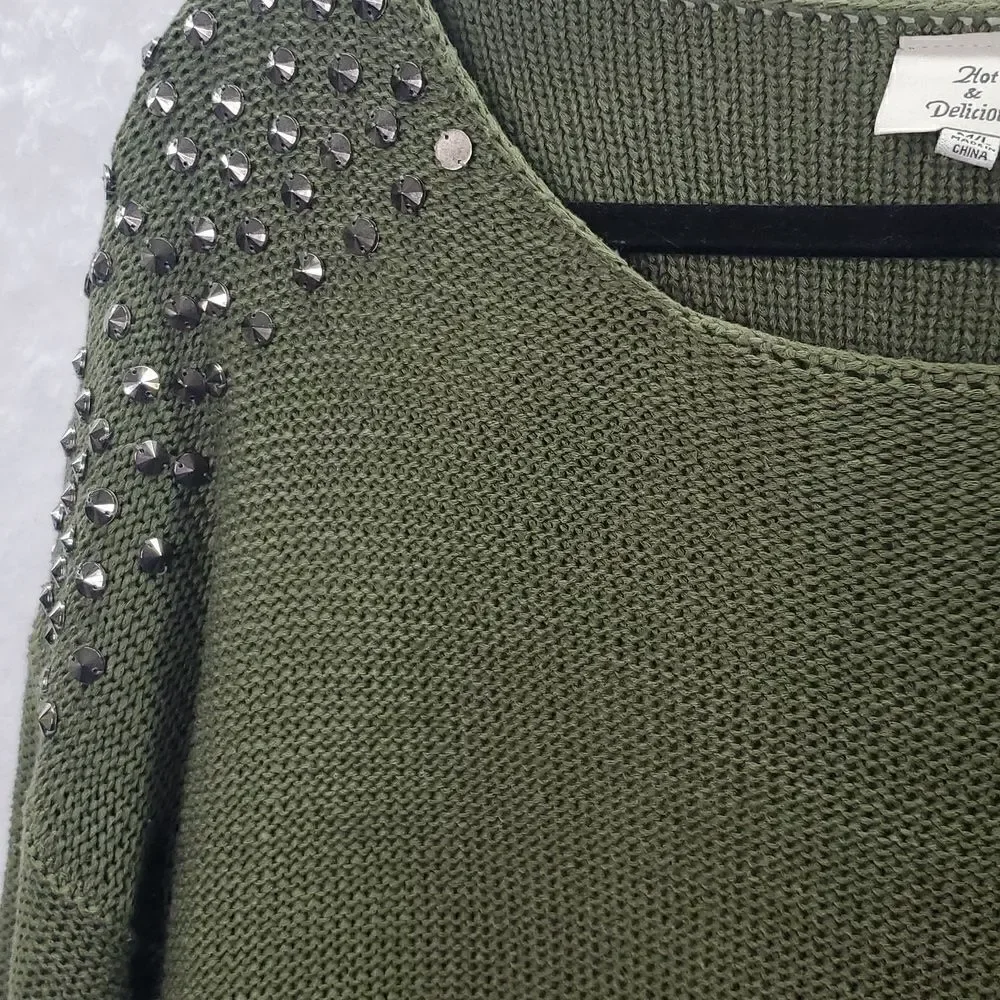 Hot & Delicious Green Studed Sweater Size M/L - Picture 6 of 16